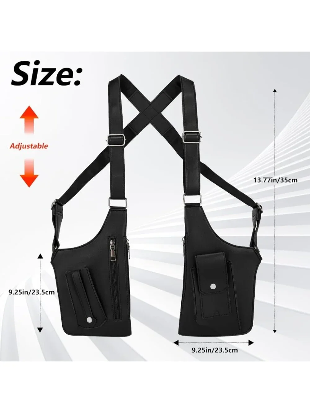 Mens Black Chest rig Underarm Anti Theft Adjustable Pocket Double Shoulder Strap